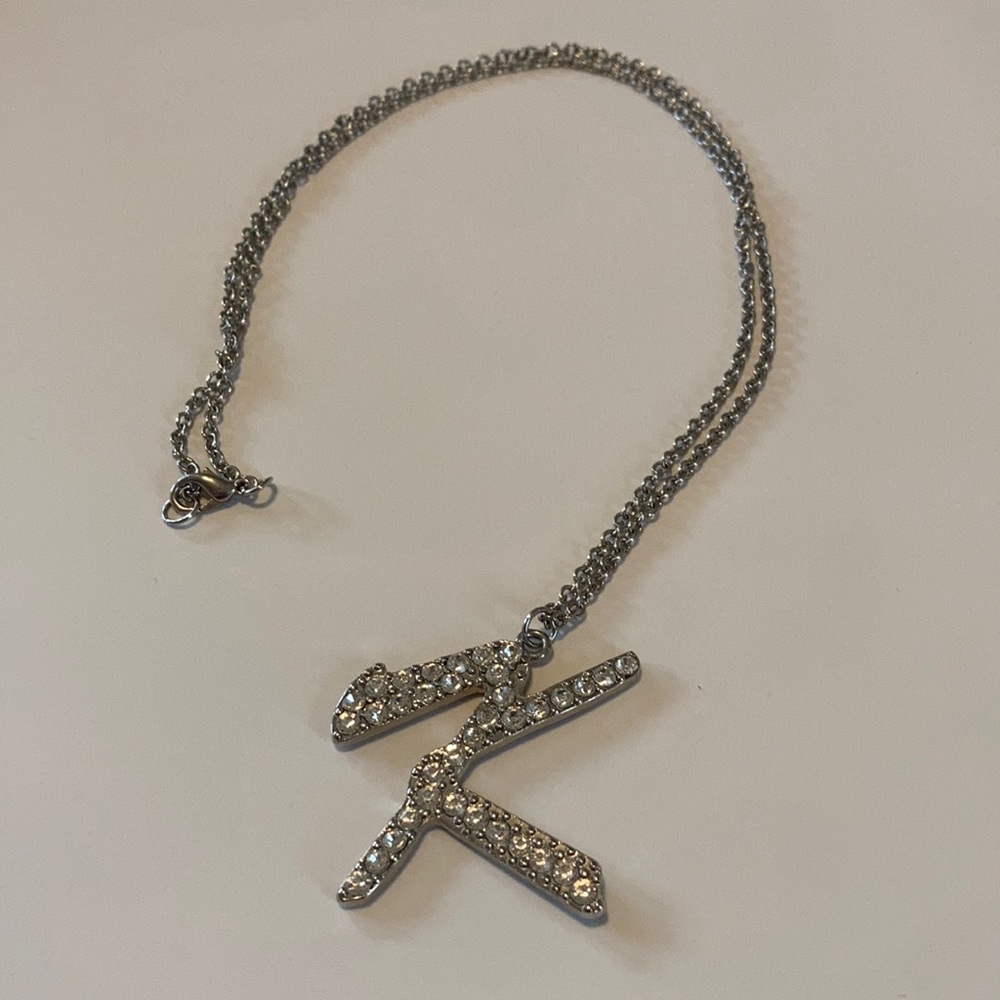 Blingy “K” Rhinestone Initial Necklace